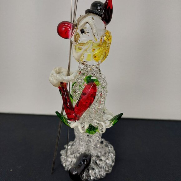VTG Handcrafted Spaghetti Glass Clown Figurine Holding Red Green White Balloons - Picture 2 of 7